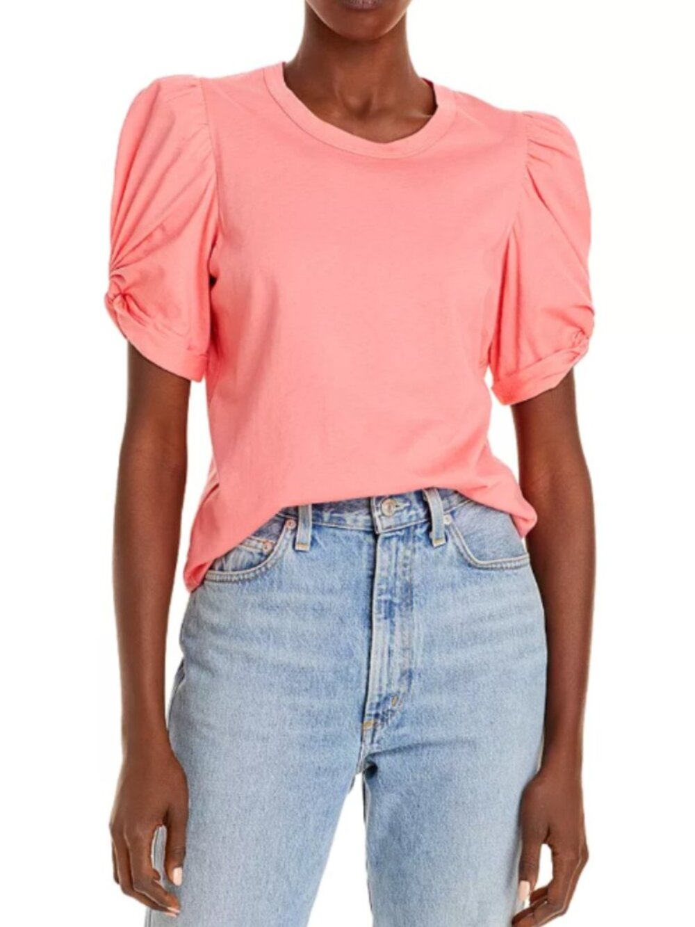 A.L.C. Kati Twisted-Sleeve Tee Puff-Sleeve Crewneck Tee Lychee Retail $135.00